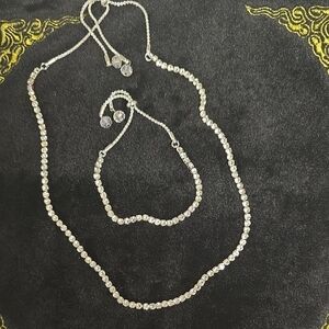 🆕️ White Austrian Crystal, Glass Beaded Tennis Bracelet and Necklace Set